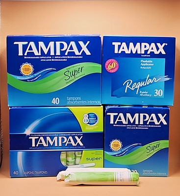 Lot of Vintage Tampax Tampons 4 Sealed Boxes Regular Super 134 Total