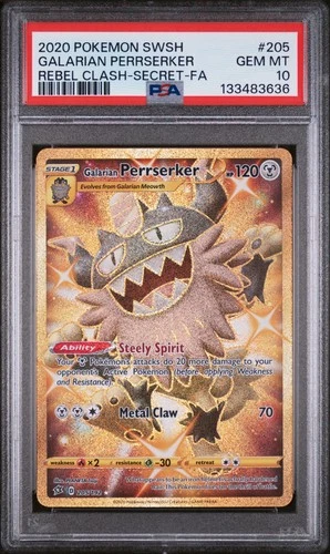 PSA 10 Galarian Perrserker 205/192 - 🌊Secret Rebel Clash Pokemon TCG🖤 - GEM MT