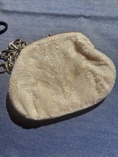 Heavy Beaded White Purse W/gold Strap