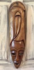 Vintage Hand Carved Wooden Face Mask Wall Decor Hanging Wood Tribal Art Tiki