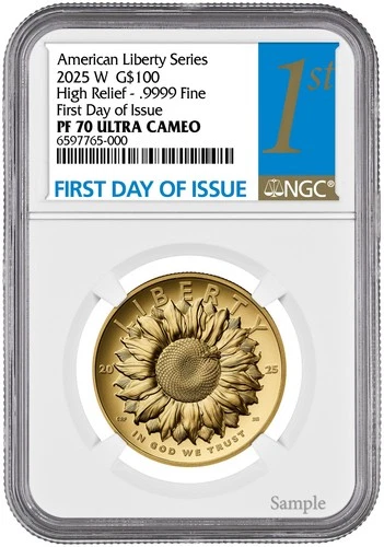 2025-W (PR70) 1 oz High Relief Gold American Liberty $100 Coin NGC FDOI Flower