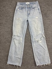 Vervet Jeans Womens 24 Light Wash High Rise Relaxed Straight Distressed Raw Hem