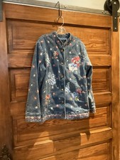 Denim Co Denim Jacket Women s Size L Floral Embroidered Pockets Lined