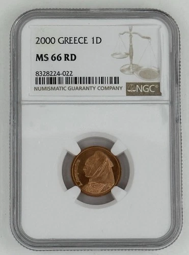 NGC Graded 2000 Greece 1 Drachma MS66 RD