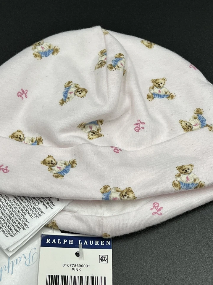 NUEVO CON ETIQUETAS Ralph Lauren Bebé Rosa Logo RL - Polo Oso de Peluche - Sombrero Infantil Talla Única Foto 2 de 4