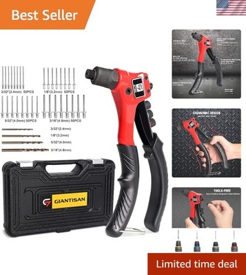 Durable Manual Riveter Kit with Rugged Carrying Case & 4 Drill Bits Included