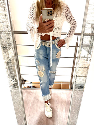 Sexy S. Woman Baggy Boyfriend Jeans Patches Boho Ibiza Damen Urlaub SW1944