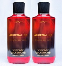 2 Bath Body Works ADRENALINE MEN 3-in-1 Hair Face Body Wash Shower Gel 10 oz