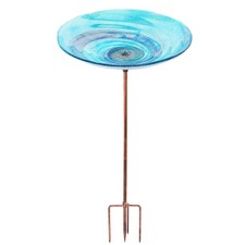 VCUTEKA Outdoor BirdBath Glass Bird Bath Garden Feeder with Metal Blue
