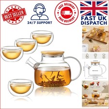 Luxury Tea Maker Set: 900ml Teapot with 4 Double-Walled Cups for Loose Leaf Tea