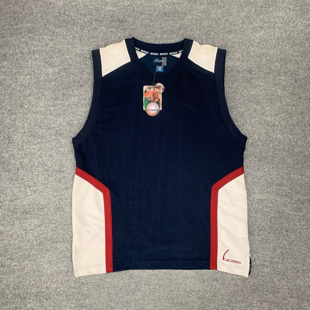 Vintage Boss IG Designs Tank Top Mens XXL 2XL Navy White Stretch