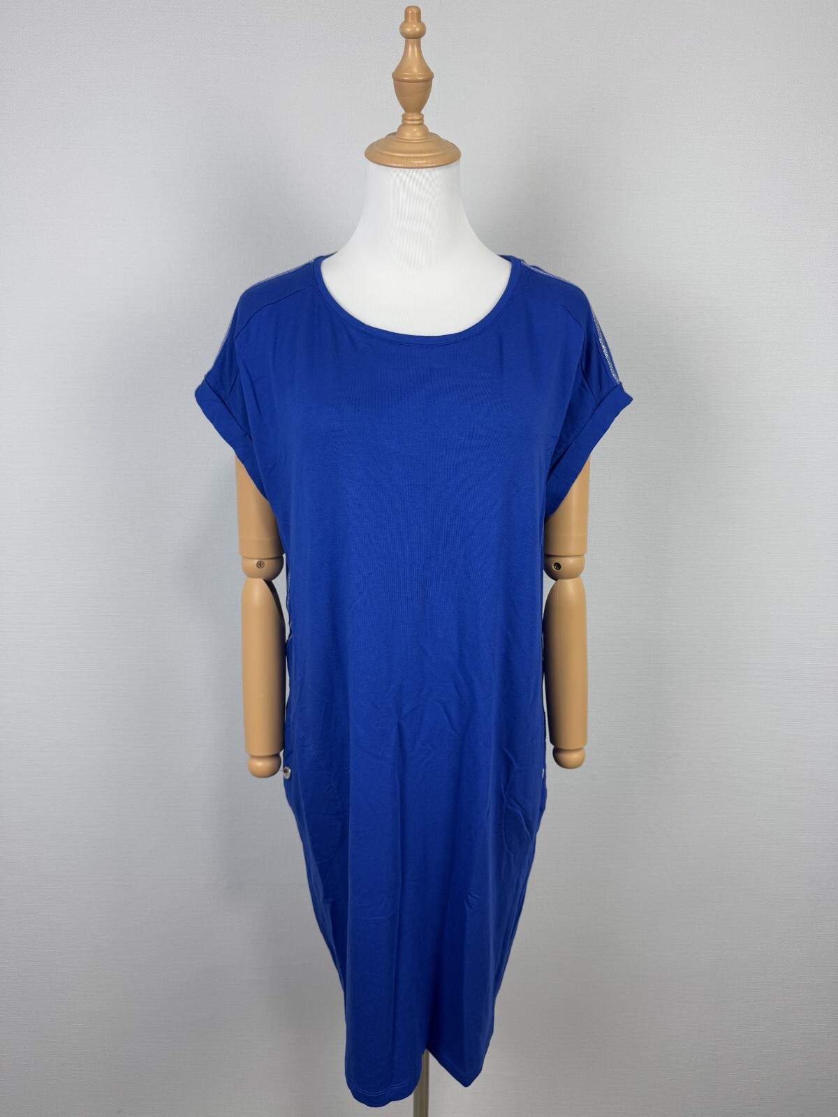 Vestido BARBOUR International Azul Manga Corta Cuentas Laterales Peso Pesado Bankso 8