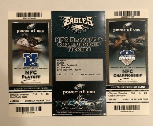 Philadelphia Eagles Vintage 06 Playoff Club Seat Ticket Sheet Full Rare Ebay