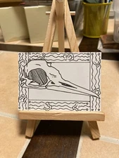 ACEO Original Mixed Media Painting Art Card ATC Skull Chelle #155