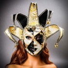 Gold Black White Carnival Venetian Joker Clown Jester Masquerade Mask Costume