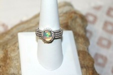 Ethiopian Welo Opal, Cambodian Zircon SIZE 8 Platinum over Sterling Silver Ring