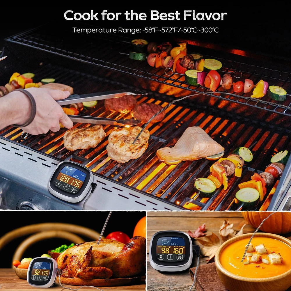 Meat Thermometer, with Long Probe, Digital Meat Thermometer with Large Touchs...