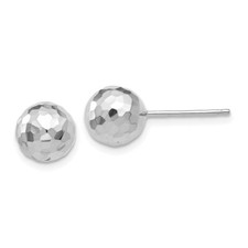 14K White Gold Polished Diamond Cut 8MM Ball Stud Earrings 1.26gm L-7.75mm