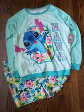Disney Stitch Ohana 2-Piece Pajama Set Shorts  Long Sleeve Shirt L