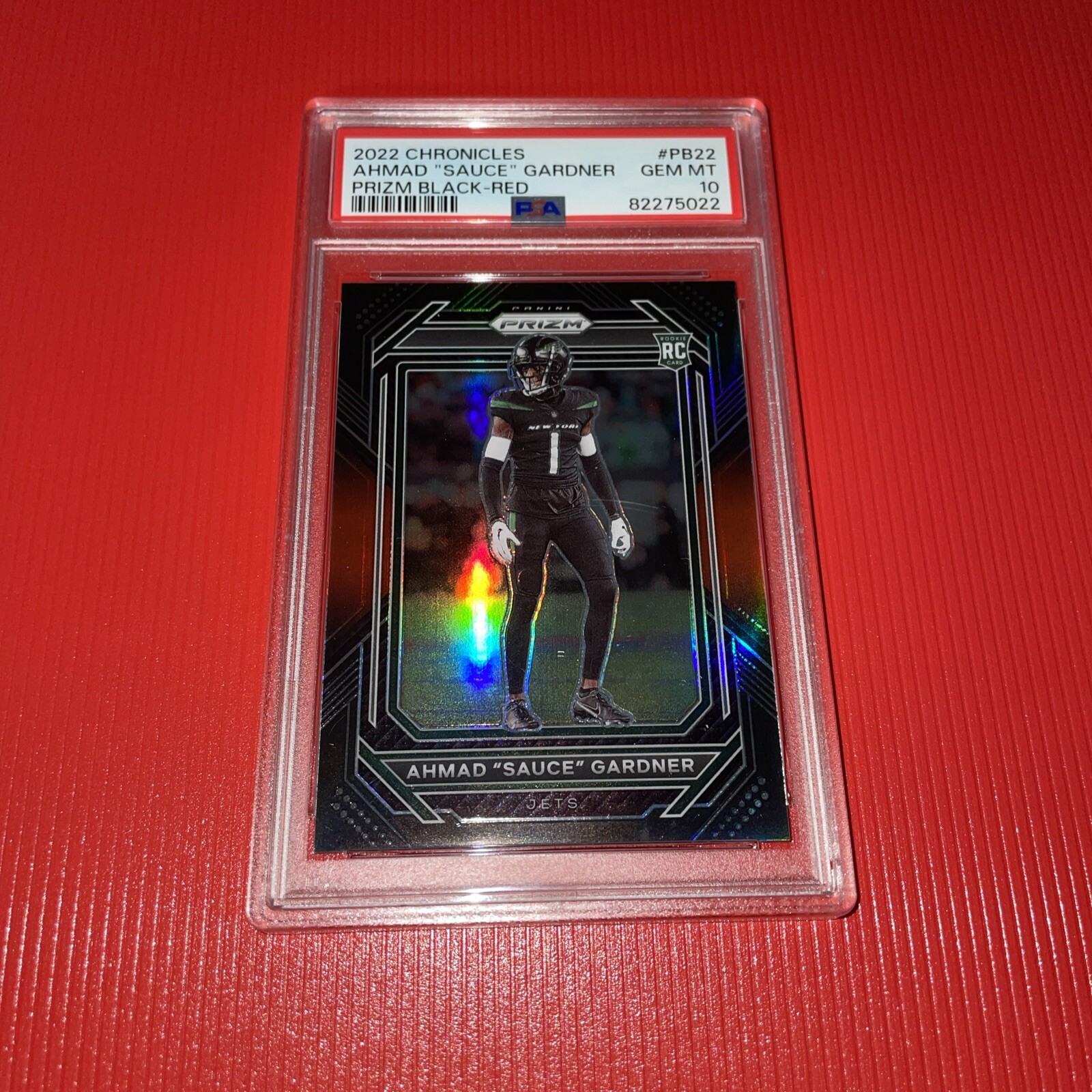 PSA 10 2022 Chronicles Prizm Black Red Ahmad "Sauce" Gardner RC /99 Jets