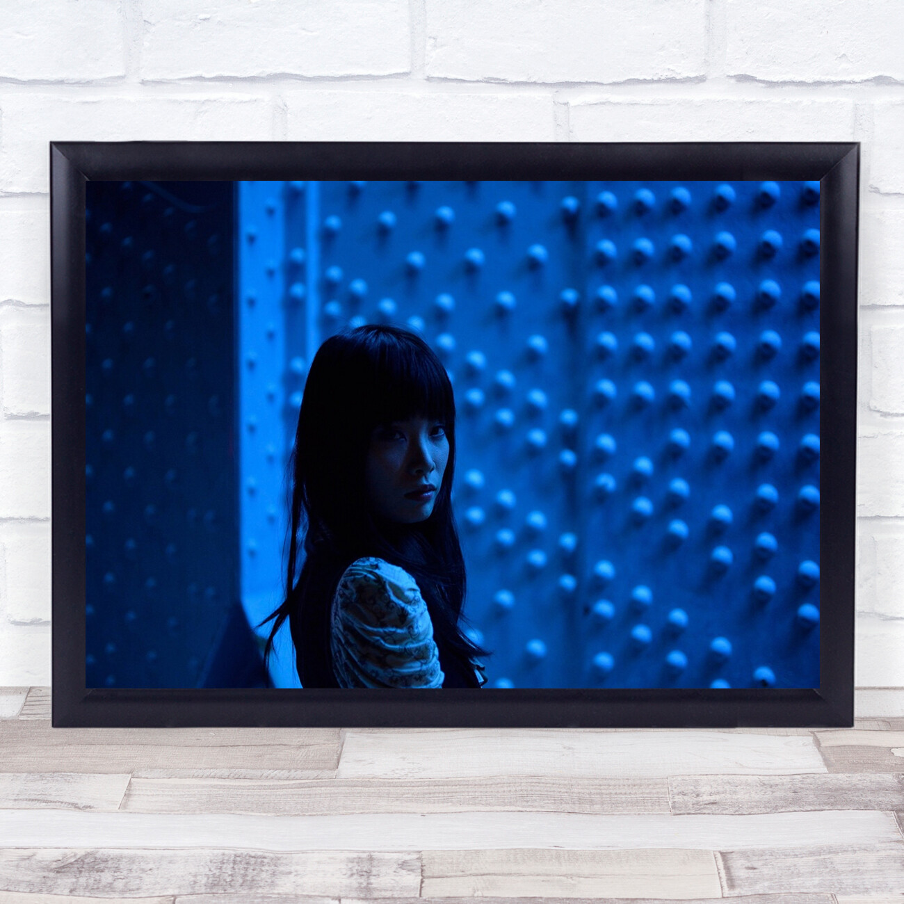 Japan Woman Night Bridge Blue Street Deep Wall Art Print