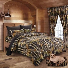 14 pc BLACK CAMO QUEEN SIZE SET!! COMFORTER QUEEN SHEETS WITH CURTAINS