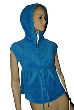 JUICY COUTURE NEW SIZE S BLUE TERRY CLOTH HOODED FULL ZIP TRACK JACKET USA Y2K