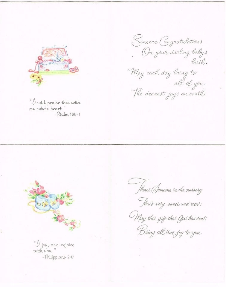 Lote de 4 tarjetas de felicitación vintage para bebés Sunshine escrituras florales sin usar Foto 3 de 4