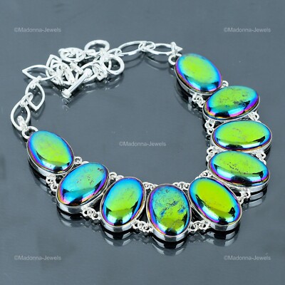 925 Sterling Silver Natural Rainbow Mystic Fire Labradorite New Necklace Jewelry