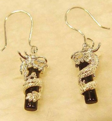 Fashion Elegant Women Jade Dragon Gold Plated Hook Earrings Jewelry Earring
