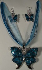 Silver Plate Enamel Butterfly Necklace Earrings Set in several colors