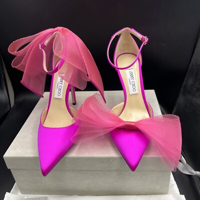 Jimmy Choo Averly 100 Fuchsia Pink Satin Heels Bow Size Uk Eu 40 Rrp £775  UK
