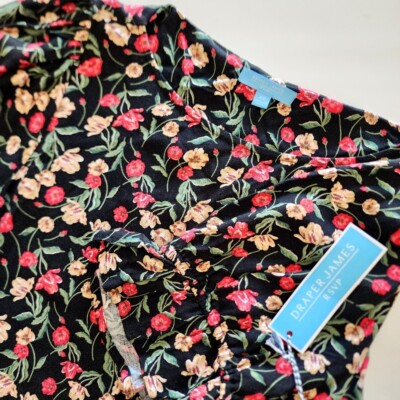 NEW Draper James RSVP Black Floral short sleeve top womens size XS