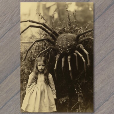 Art Print  Creepy Weird Eerie Unreal Spider Young Girl Arachnid Minion  ️  V