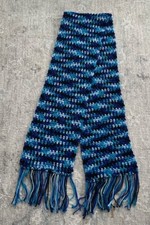 HANDMADE Crochet BLUE STRIPE ACRYLIC YARN Scarf FOR JUNIORS ,KIDS, WOMEN, MEN