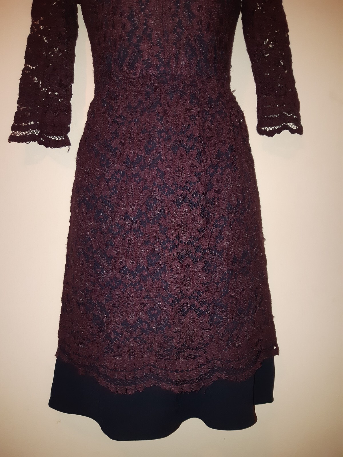 WHISTLES Gothic Lace Fit & Flare Burgundy Wine Red Party Dress UK 8 EU