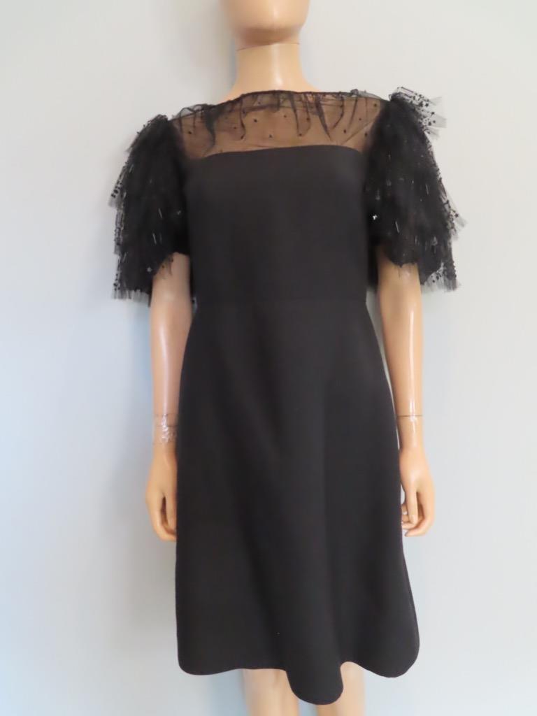 Valentino★素敵!Black Stretch A-Line Dress NWT Valentino Black/Sheer Tulle Short Sleeve A-Line Dress