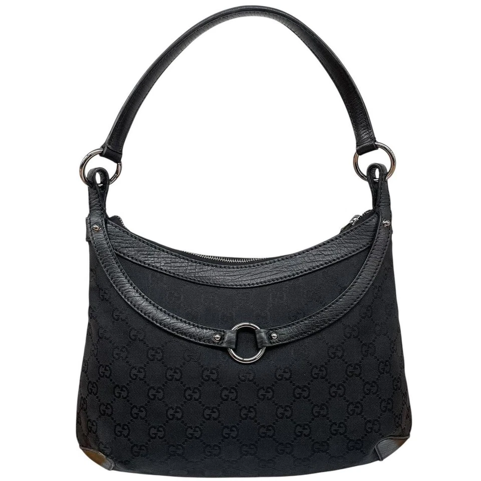 Gucci Black GG Monogram Canvas/Leather Horsebit Shoulder Bag - Image 2 of 4