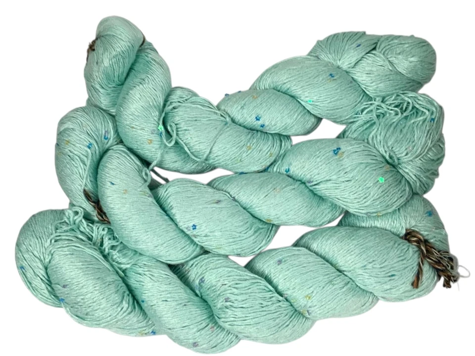 Silk 75% Polyester 25% Sequin Yarn 100 G Per Hank Total 300G Soft Warm Aqua - Image 2 of 2