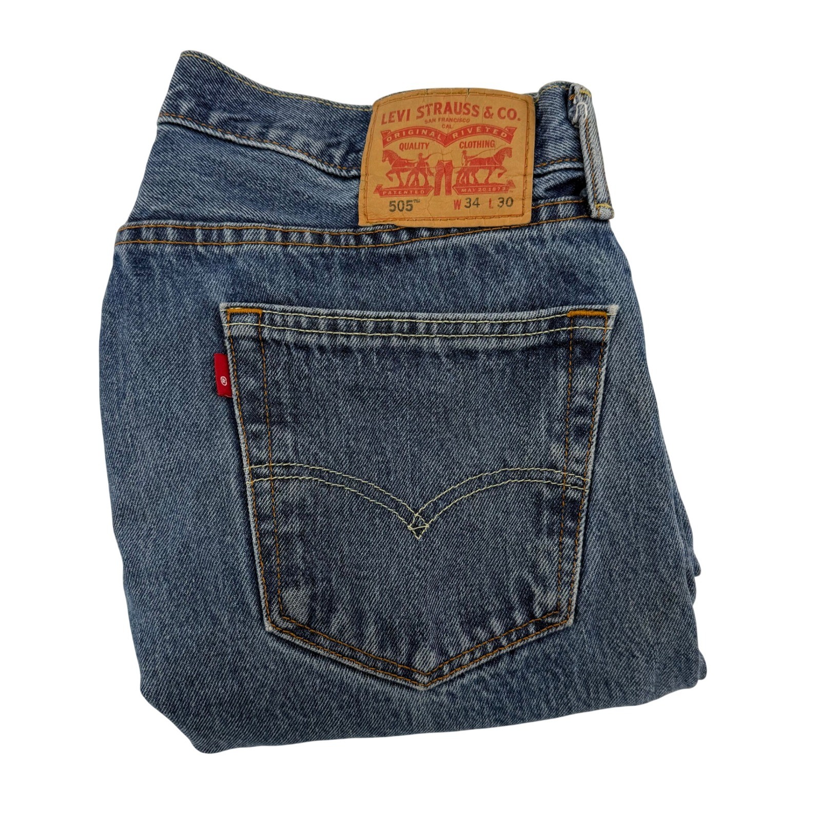 Levis 505 Regular Fit Straight Leg Blue Denim Jeans Mens 34x30 Y2K
