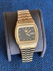 Vintage 1981 Seiko 5 Automatic 7009-2030 Blue Pinstripe Dial Gold Men's Watch