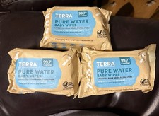 Lot of 3 Terra Pure Water Baby Wipes Sens Skin Fragrance Free Travel 24ct Each