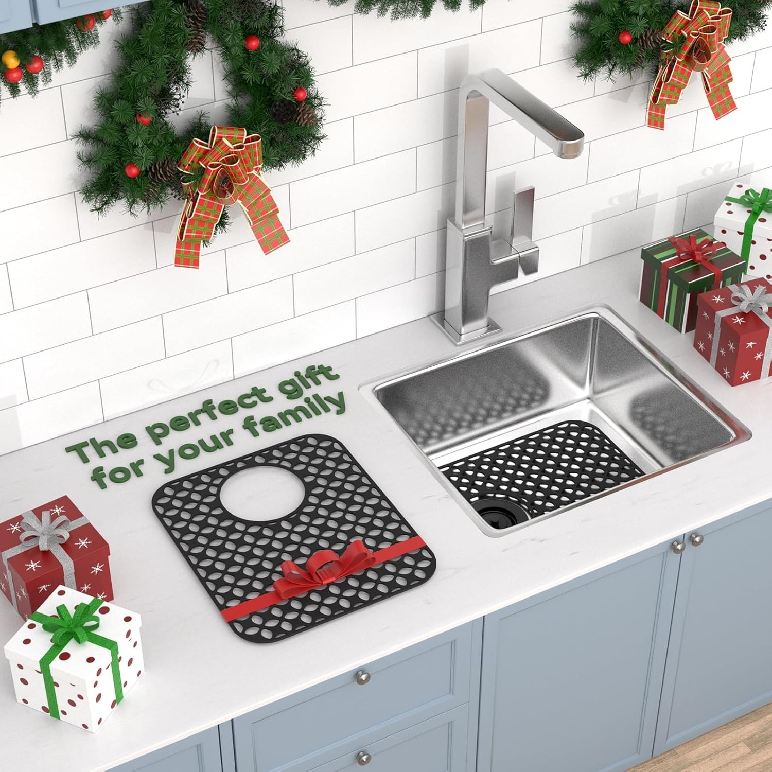 TOOVEM Kitchen Silicone Sink Mat Non-Slip Heat Resistant Drain Side Drain 2PCS