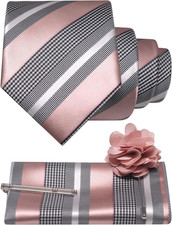 Mens Striped Tie and Lapel Pin Necktie Pocket Square and Tie Clip Sets for Busin
