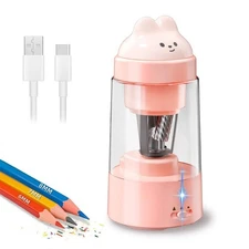 Electric Pencil Sharpener, Pink Bunny Pencil Sharpener for Colored Pencils, A...