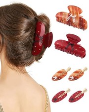 6 PCS Acrylic Hair Claw Clips Nonslip Hair Clips Strong Hold Hair Red Coffee