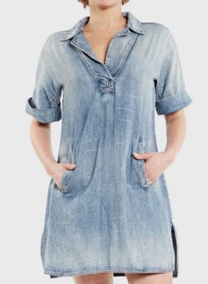 AG Adriano Goldschmied Pebble Shore  Size M/L Amanda Denim Chambray Shirt Dress