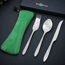 3PCS Portable Cutlery Set Stainless Steel Fork Spoon Knife Kitchen Utensils with