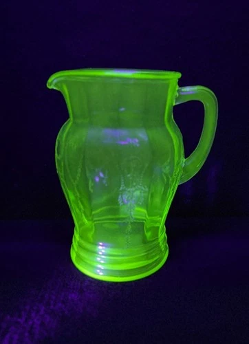 Vintage Hocking Glass Uranium Green Depression Glass Pitcher Cameo Pattern