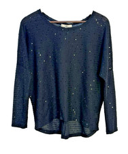 Ya Los Angeles Sequin Top L Black Dolman Sleeve Hi-Low Hem Sparkle Blouse